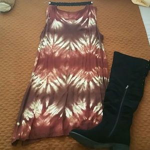Burgundy Tie Die Babydoll Dress